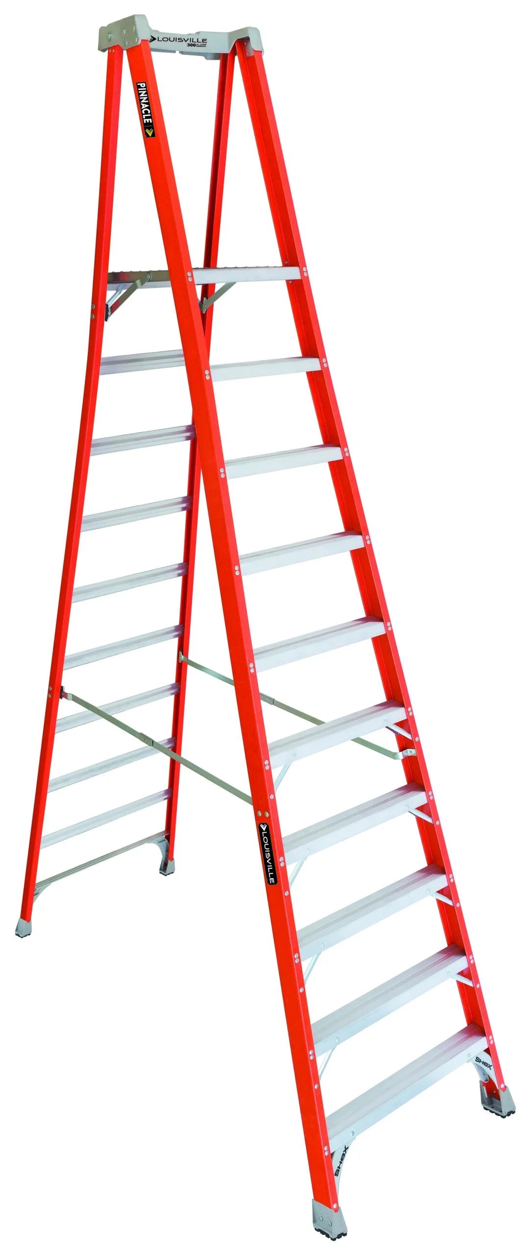 LOUISVILLE LADDER 10-FOOT FIBERGLASS PINNACLE PRO PLATFORM PLATFORM LADDER, TYPE IA, 300-POUND LOAD CAPACITY, FXP1710