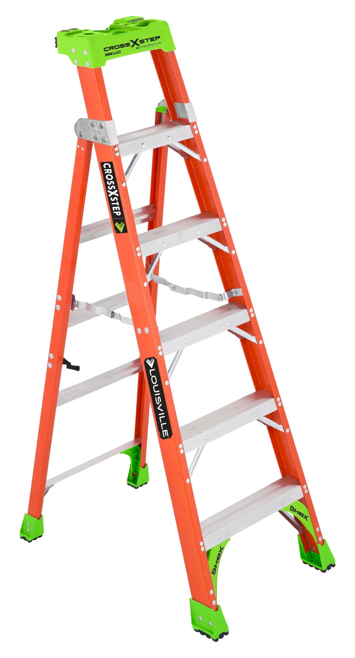 LOUISVILLE LADDER 6-FOOT FIBERGLASS CROSS STEP LADDER, TYPE IA, 300-POUND LOAD CAPACITY, FXS1506