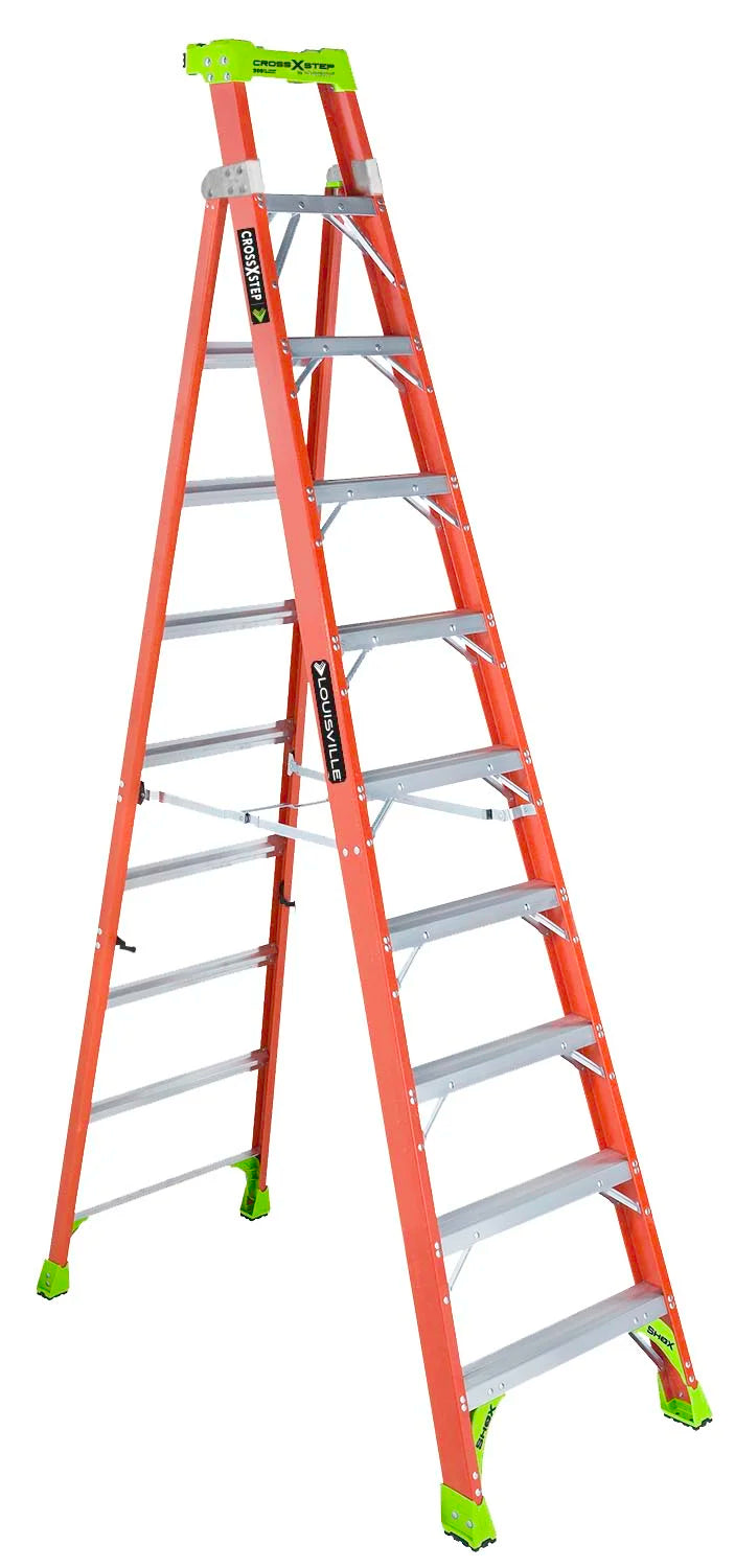LOUISVILLE LADDER 10-FOOT FIBERGLASS CROSS STEP LADDER, TYPE IA, 300-POUND LOAD CAPACITY, FXS1510