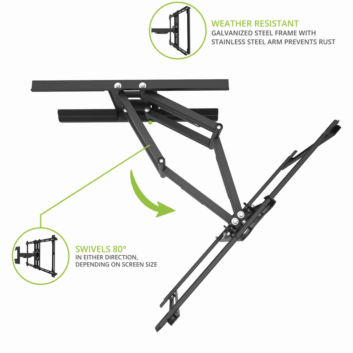 Kanto PDX650SG Stainless Steel Full Motion Dual Stud Outdoor TV Mount for 37” – 75” TVs