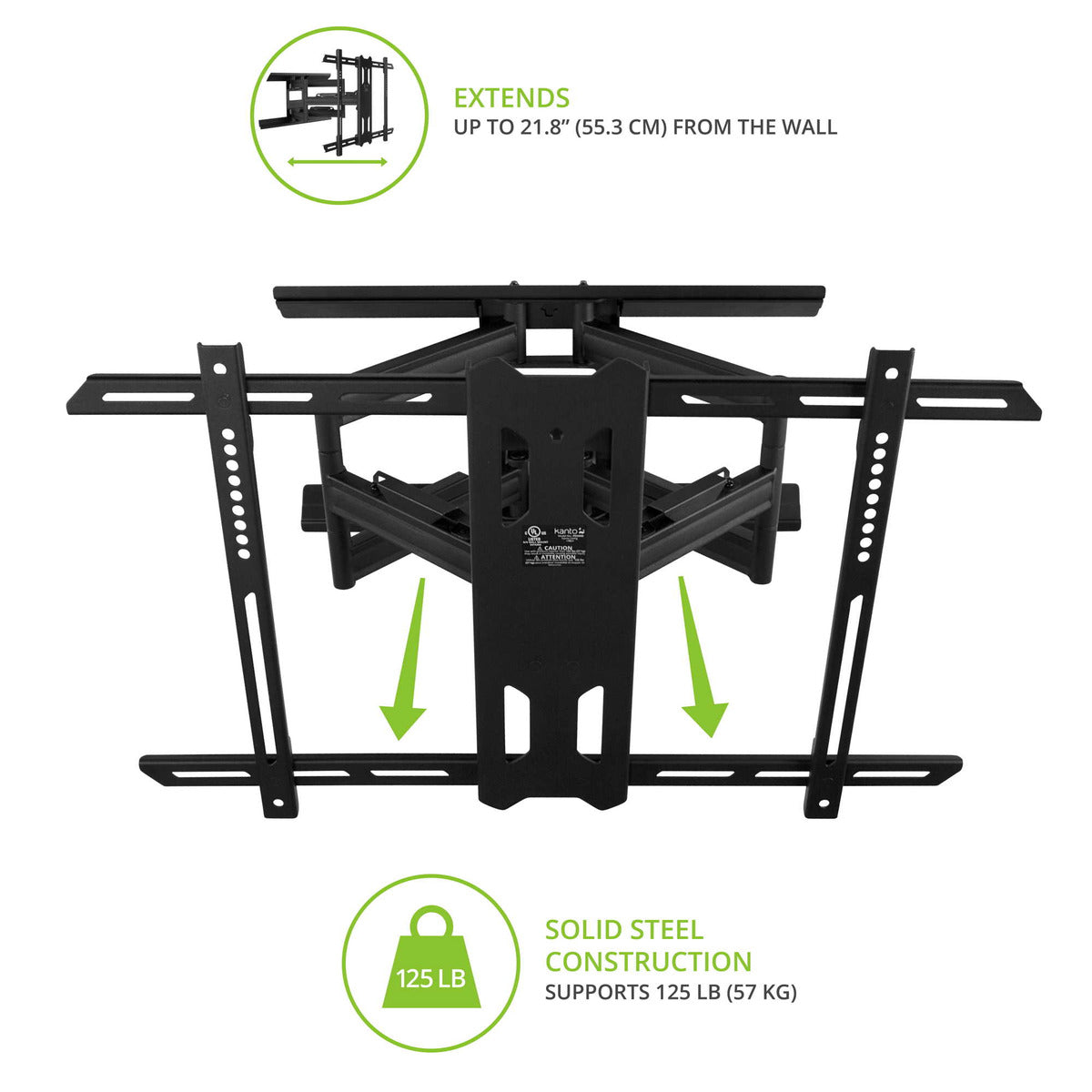 Kanto PDX650 Full Motion TV Wall Mount for 40" - 90" TVs, Black