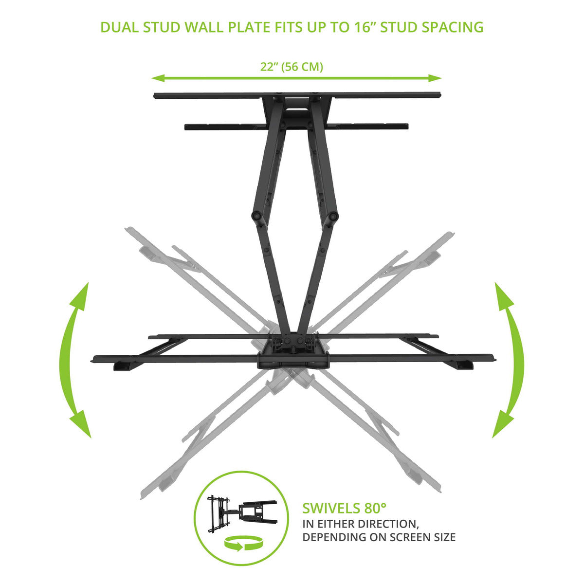 Kanto PDX650 Full Motion TV Wall Mount for 40" - 90" TVs, Black