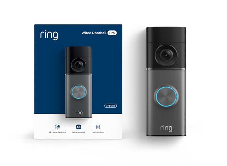 Ring Wired Doorbell Pro (Newest Model) — Retinal 4K with wide-angle video, 10x Enhanced Zoom, and Low-Light Sight, Deep Silver
